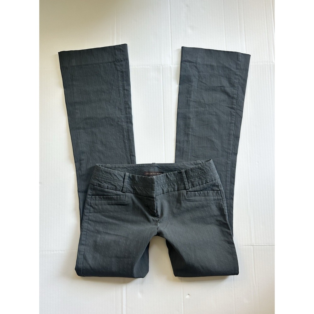 2000s Low Rise Pinstripe Flared Trousers Grey Button Office Siren Y2K Preppy